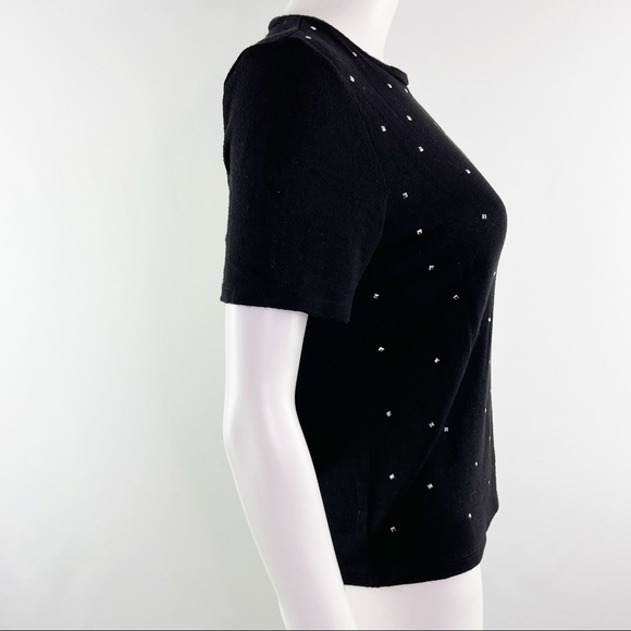 Zara Black Short Sleeve Studded T-Shirt Top Size M Studs Casual Knit - Picture 7 of 9